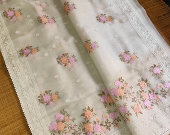 Lilac Organza Embroidery saree Women saree floral sari