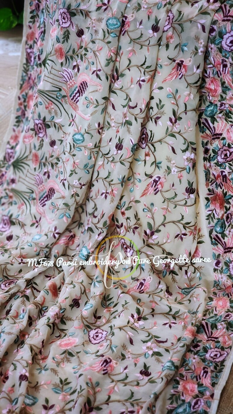 Parsi Inspired Beautiful Gorgette Saree Indian Sari - Etsy