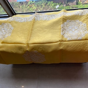 Yellow threadwork saree organza saree Indian partywear sari blouse