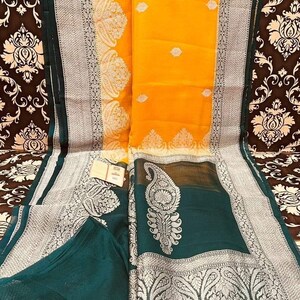 Paisley inspired saree Banarsi gorgette silk saree Indian sarees blouse