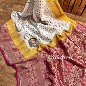 Handwoven Khaddi Georgette Saree: Antique Zari Weave Indian Sari
