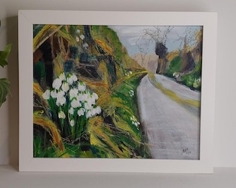 Welsh Snowdrops. Original acrylic landscape painting.