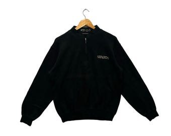 Vintage Sweatshirt Kenzo Golf Japanese Brand Embroidery Half Zipper Graphic Unisex Menswear Sweater Pullover Streetwear Fashion Black Large