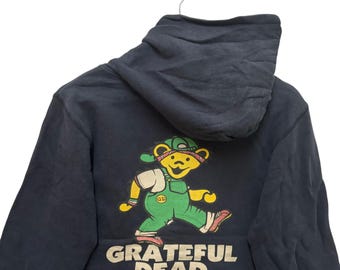Vintage Hoodie Grateful Dead Big Printed Graphic Unisex Menswear Sweater Full Zipper Pullover Streetwear Fashion Navy Blue Small