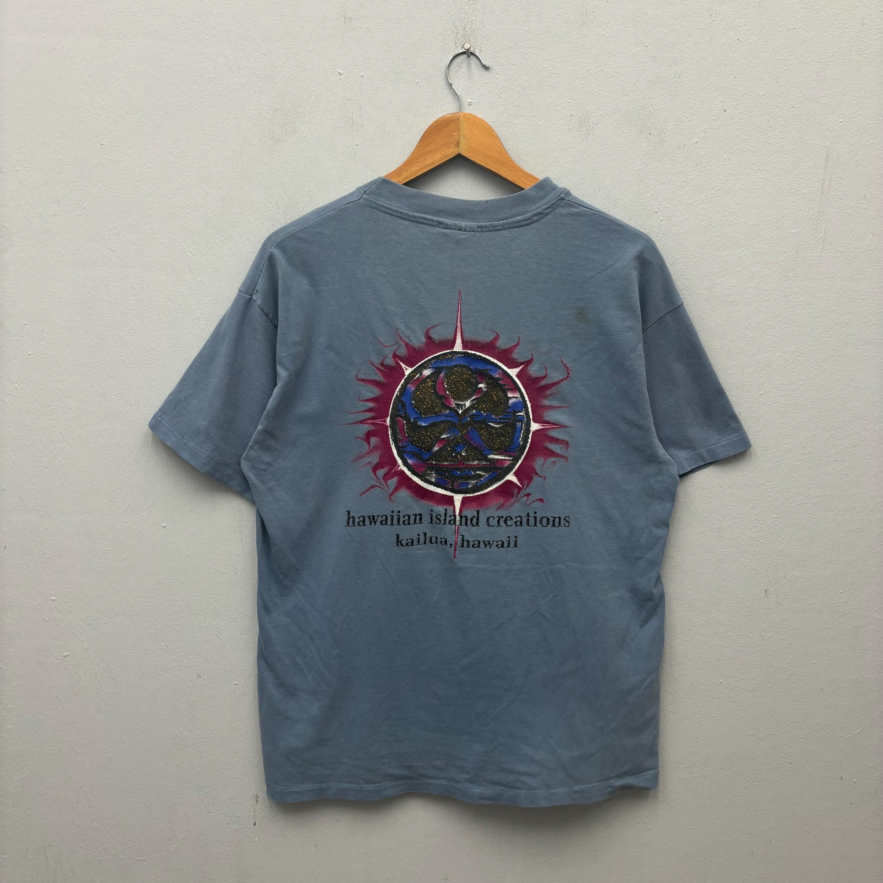 Rare Vintage Hawaiian Island Creations Kailua Hawaii Graphic Tshirt Streetwear Surf Style Blue Large