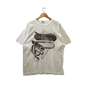 Vintage Fila Big Logo Sportwear Menswear Unisex Graphic Streetwear Style Casual Outfit Fashion Top tees Tshirt White Large