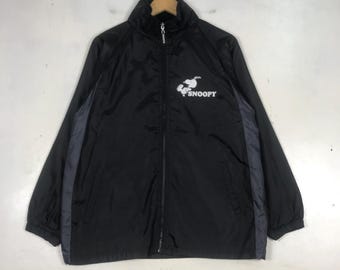 Vintage Peanut Snoopy Iconic American Comic Cartoon Windbreaker Jacket Menswear Fashion Style Outerwear Full Zipper Black Large Size