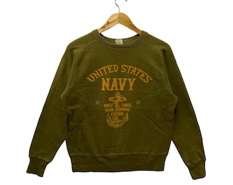 Vintage Sweatshirt Buzz Rickson Military Wing of Toyo Enterprise Unisex Menswear Sweater Pullover Streetwear Fashion Style Army Green Medium