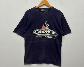 Rare Vintage AND 1 Basketball Tshirt Graphic Sportswear Streetwear Crew Neck Blue Medium