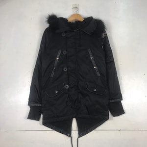 Chaqueta parka BAP vintage estilo militar con capucha negra talla pequeña