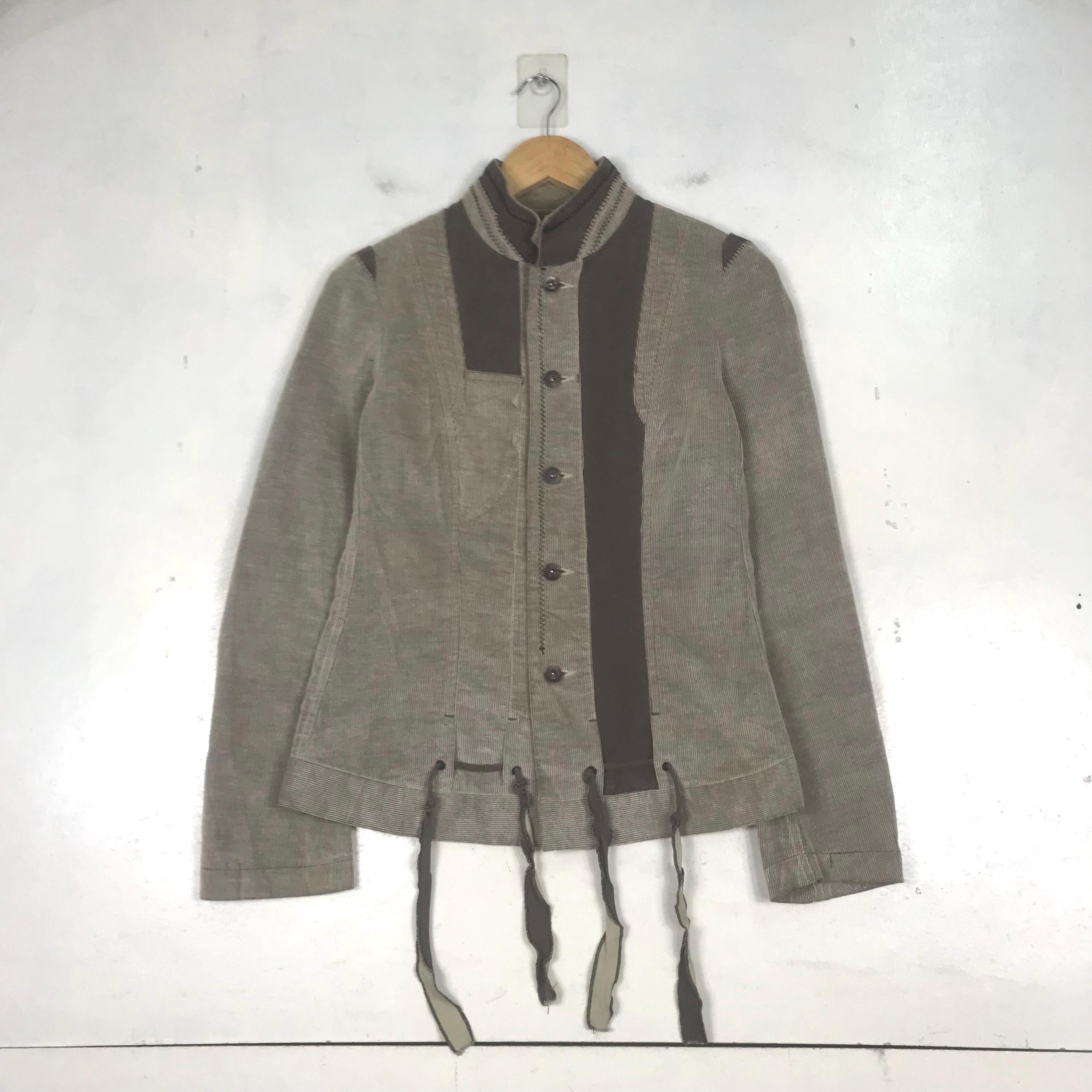 Vintage 2000’s MARITHE FRANCOIS GIRBAUD Corduroy Jacket Mfg Fall Winter Collection Zigzag Seams Ribbons To Tie At Waist Brown Size 38/42/M
