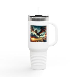 Vibrant Insulated Travel Mug - 40oz, Dragon Design, Coffee Cup, Adventure Mug, Gift for Travelers, Fantasy Lovers