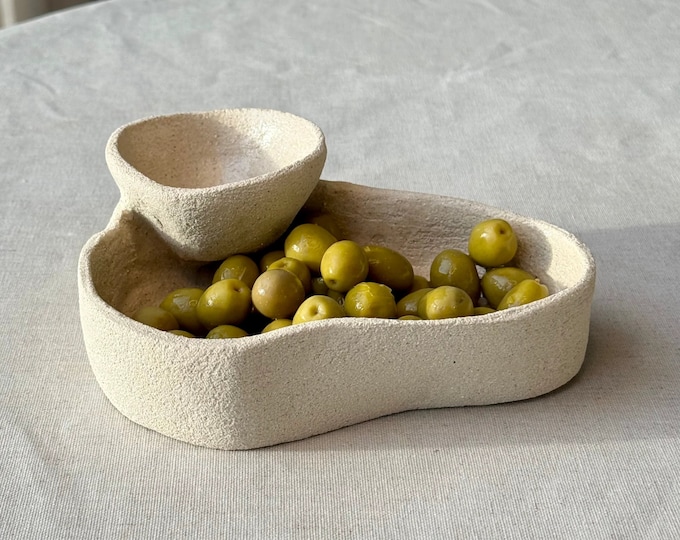 Handmade Ceramic Olive Bowl: Rustic Chip and Dip Serving Dish