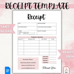 Sales Receipt Template - Small Business Invoice Template - Printable Editable Receipt - Proof of Purchase - Customer Order Receipt PDF