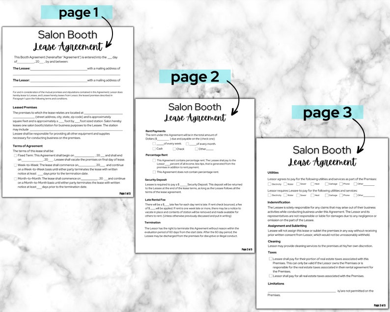 Salon Booth Rental Agreement Contract, Editable Booth Rental Agreement