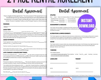 Rental Agreement Contract, Lease Contract Template, Printable Rental Landlord Form, Rental Agreement Template, Editable Instant Download PDF