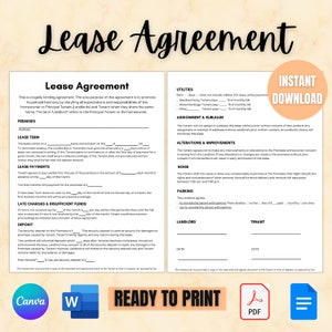 Rental Agreement Lease Contract Template - Printable Lease Agreement - Residential Housing Agreement - Digital Apartment Contract - 2 pages