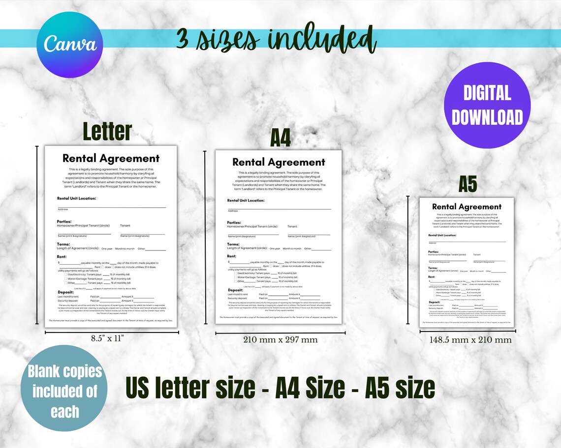 Rental Agreement Printable Contract Lease Template for Short Term ...