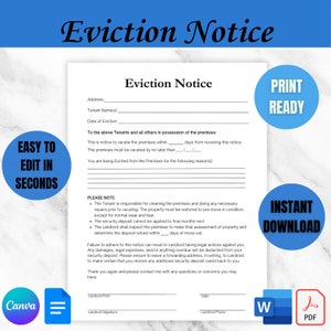 Plantilla de aviso de desalojo - Aviso de desalojo - Aviso de desalojo - Plantilla de desalojo para propietarios - Aviso de mudanza editable imprimible