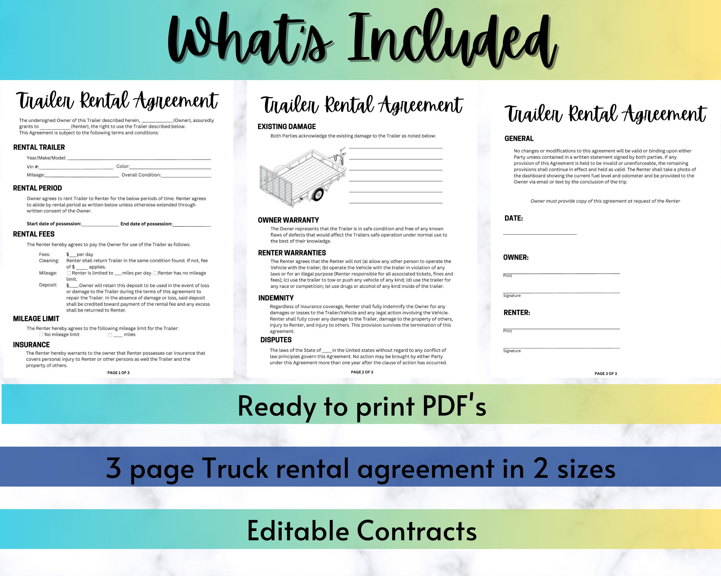 Trailer Rental Agreement Contract - Utility Trailer Rental Form ...