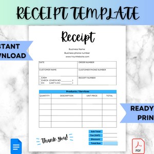 Receipt Template - Sales Invoice Template - Business Receipt - Billing Receipt for Customer - Proof of Purchase - Rent Invoice - Sales Form
