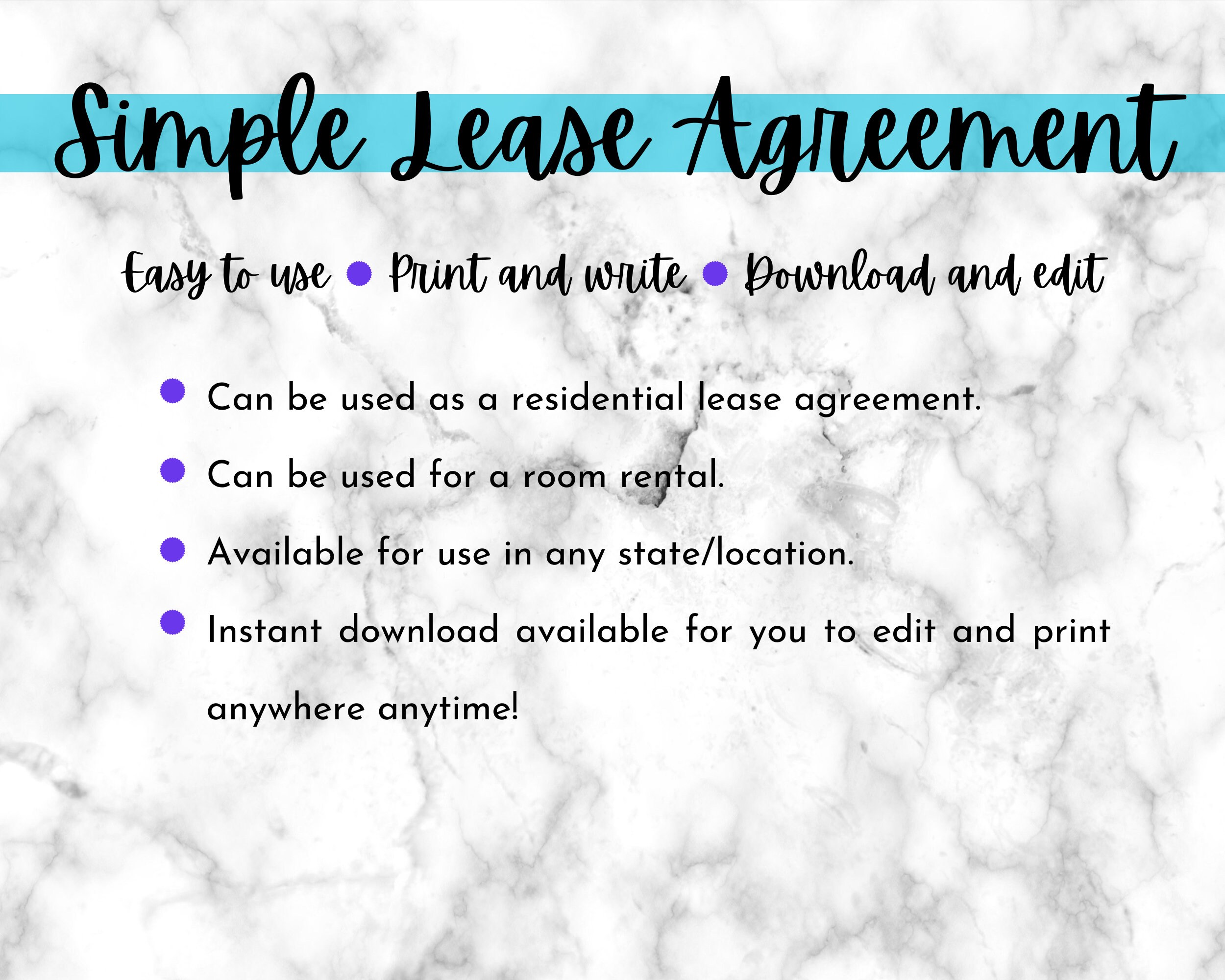 Rental Agreement Printable Contract Lease Template for Short Term Rentals Airbnb and Vacation