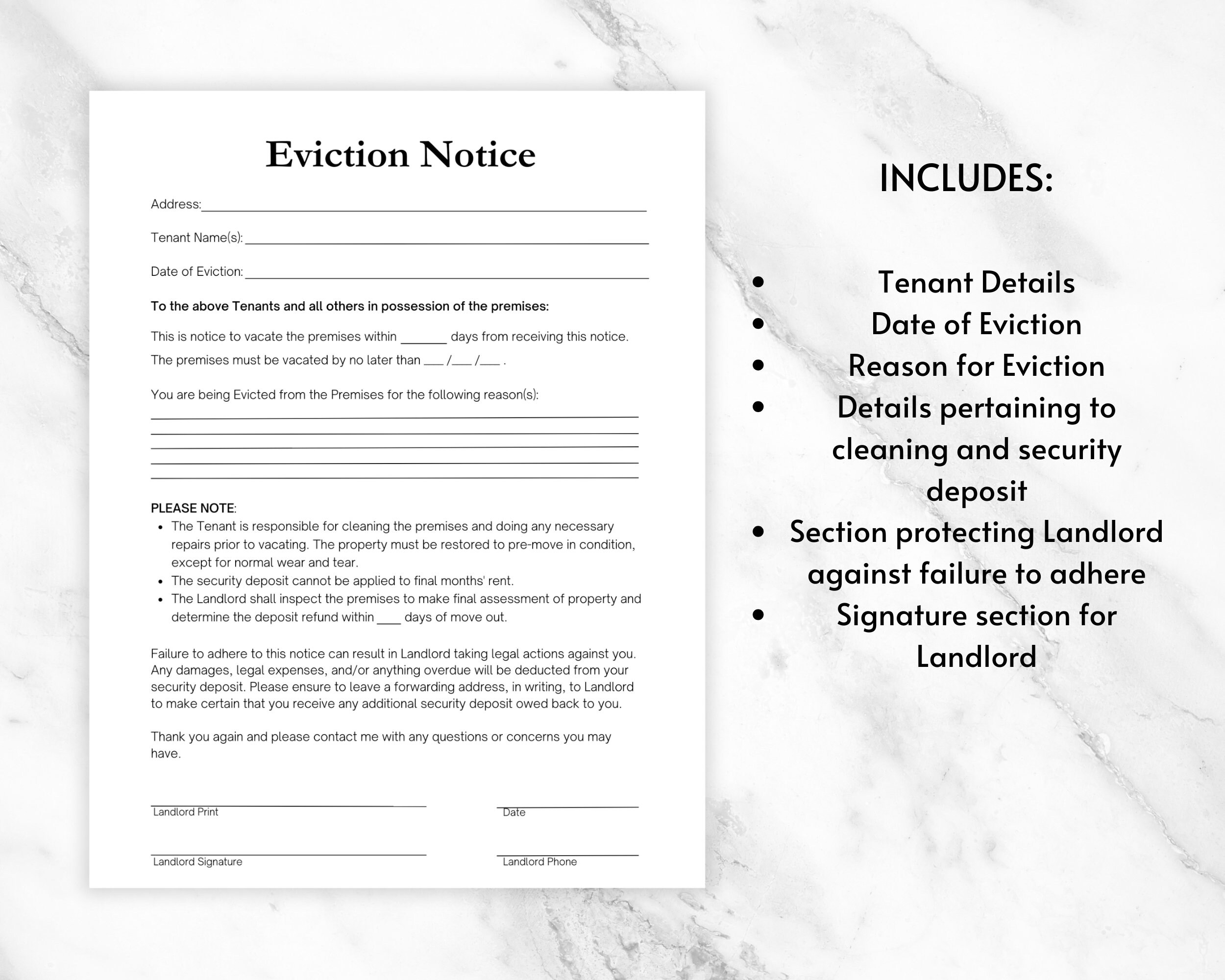 Evict Notice Template - Notice to Vacate - Eviction Notice - Template ...