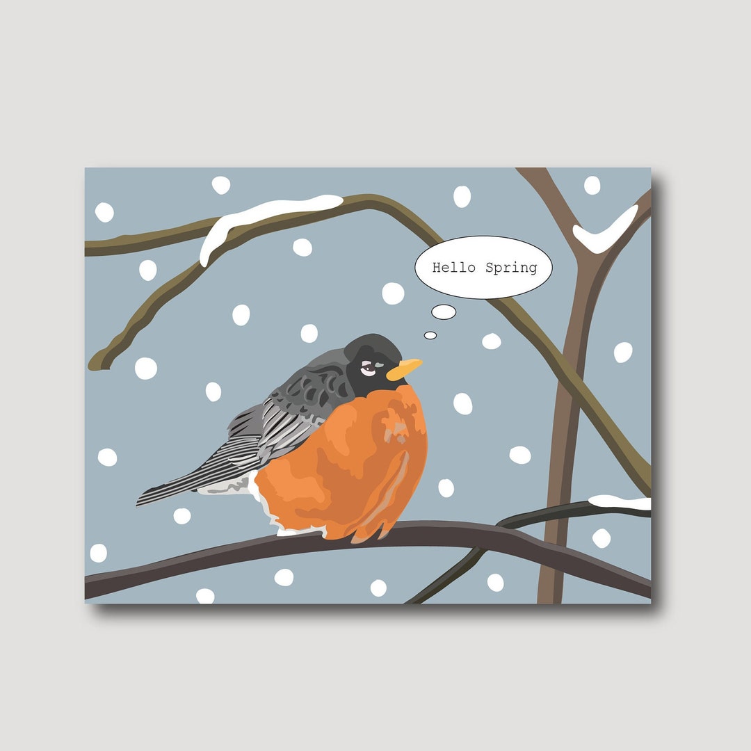 Printable American Robin Card, Hello Spring Card - Etsy