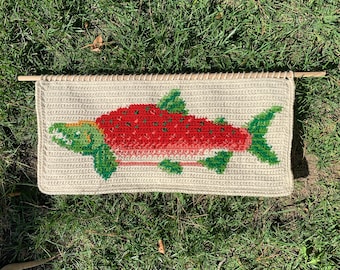 Salmon Run Crochet Wall Hanging Pattern PDF || Tapestry Crochet Pattern || Rustic Cottagecore Crochet Pattern