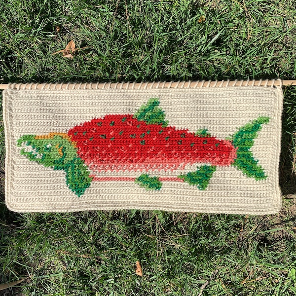 Salmon Run Crochet Wall Hanging Pattern PDF || Tapestry Crochet Pattern || Rustic Cottagecore Crochet Pattern