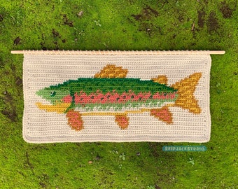 Trout Tango Crochet Wall Hanging Pattern PDF || Tapestry Crochet Pattern || Rustic Cottagecore Crochet Pattern