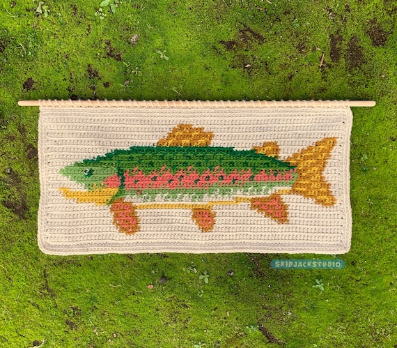 Trout Tango Crochet Wall Hanging Pattern PDF || Tapestry Crochet Pattern || Rustic Cottagecore Crochet Pattern