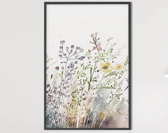 Printable Wall Art, Spring Floral Field Wall Art, Wildflower Watercolor Print, Wall Art Decor, Printable Poster, Digital Print