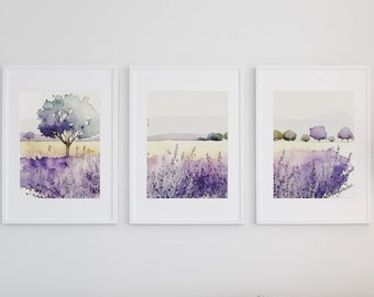 Printable Wall Art, Set of 3 Prints, Lavender Watercolor Wall Art ...