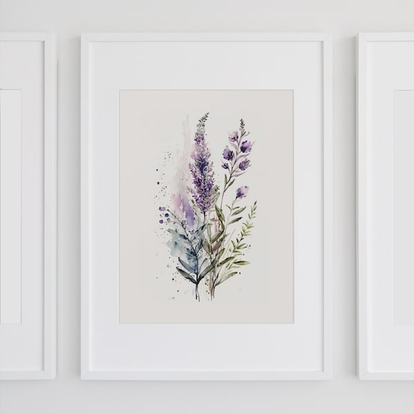 Printable Wall Art, Lavender Watercolor Series, Lavender Boho Watercolor Wall Art Print, Wall Art Decor, Printable Poster, Digital Prints