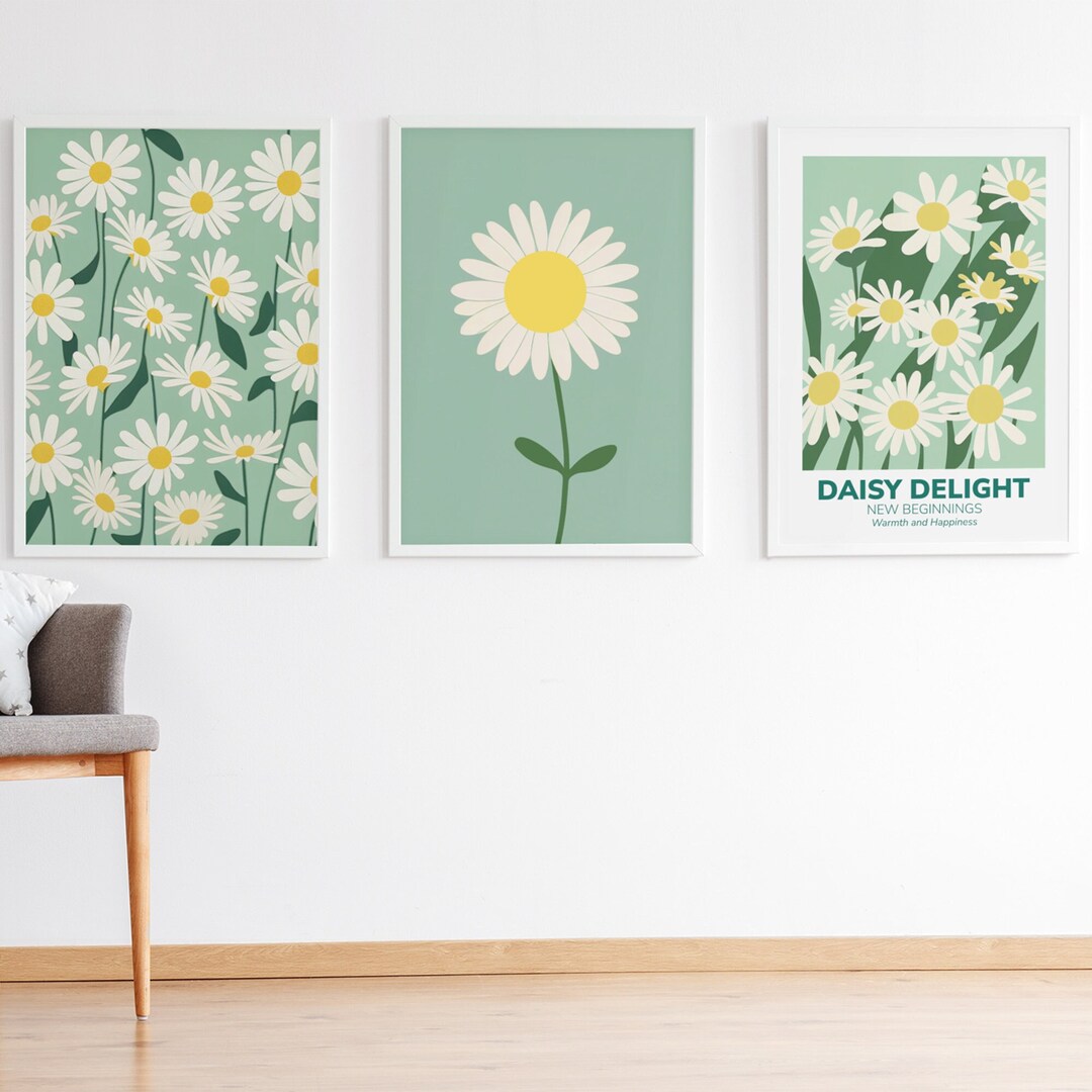 Daisy Wall Print Set of 3, Botanical Wall Art, Flower Art Print Set of