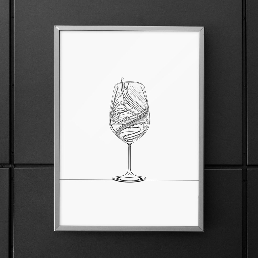 Printable Wall Art, Wine Line Art, Wine Glass Print, Wine Decoration