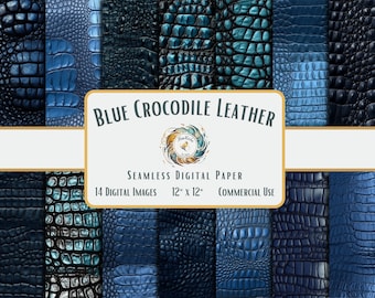 Blue Crocodile Leather Digital Paper Colored Exotic Animal Pattern Alligator Skin, Reptile Texture, Seamless Design, Commercial Use Download