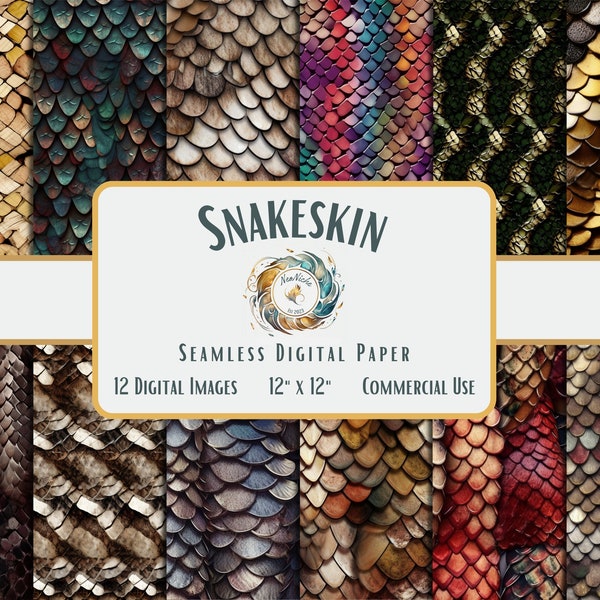 Snakeskin Digital Paper Reptile Pattern Exotic Animal Scaled Texture for Tumblers, Scrapbook, Phone Case | Seamless Design | Commercial Use