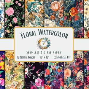 Floral Watercolor Digital Paper | Spring Flowers  Background, Floral Sublimation | Seamless Design | Commercial Use