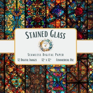 Stained Glass Digital Paper | Colorful Texture, Beautiful Designs | Instant Download | Seamless Pattern, Commercial Use
