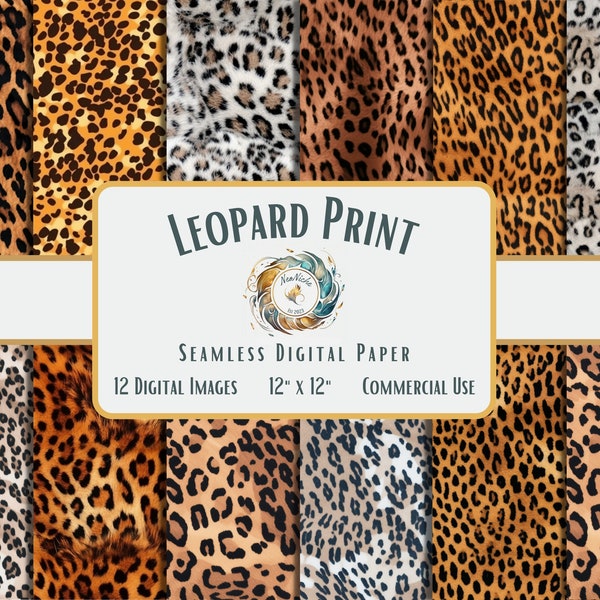 Leopard Print Digital Paper Exotic Animal Skin Texture Jungle Fur, Spots, Dots Pattern | Seamless Design | Commercial Use