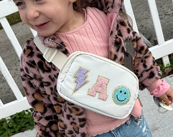 Sac banane personnalisé pour tout-petit, cadeau pour fille, sac banane personnalisé bandoulière pour enfant, cadeau personnalisé pour fille, sac à main avec nom