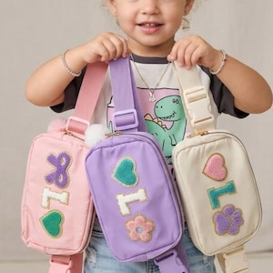 Preppy Patch Kids Belt Bag Personalized Fanny Pack for Girl Crossbody Purse Custom Gift for Big Sister Present Toddler Gift for 3 Year Old