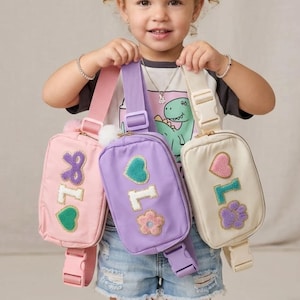 Preppy Patch Kids Belt Bag Personalized Fanny Pack for Girl Crossbody Purse Custom Gift for Big Sister Present Toddler Gift for 3 Year Old