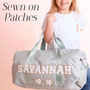 Bolsa de lona personalizada para niños, bolsa con parche de letras para niña, bolsa de nailon personalizada con parche, bolsa de mano, bolsa de lona personalizada para fin de semana, bolsa de lona para niña, bolsa de lona para mujer