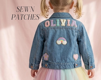 Personalized Kids Denim Jacket Custom Name Patches Baby Toddler Jean Jacket Girls Customized Jacket for Little Girl First Birthday Gift Baby