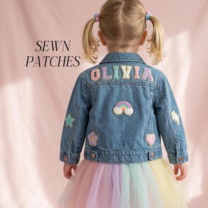 Personalized Kids Denim Jacket Custom Name Patches Baby Toddler Jean Jacket Girls Customized Jacket for Little Girl First Birthday Gift Baby