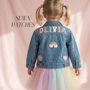 Personalized Kids Denim Jacket Custom Name Patches Baby Toddler Jean Jacket Girls Customized Jacket for Little Girl First Birthday Gift Baby