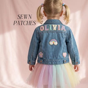 Personalized Kids Denim Jacket Custom Name Patches Baby Toddler Jean Jacket Girls Customized Jacket for Little Girl First Birthday Gift Baby